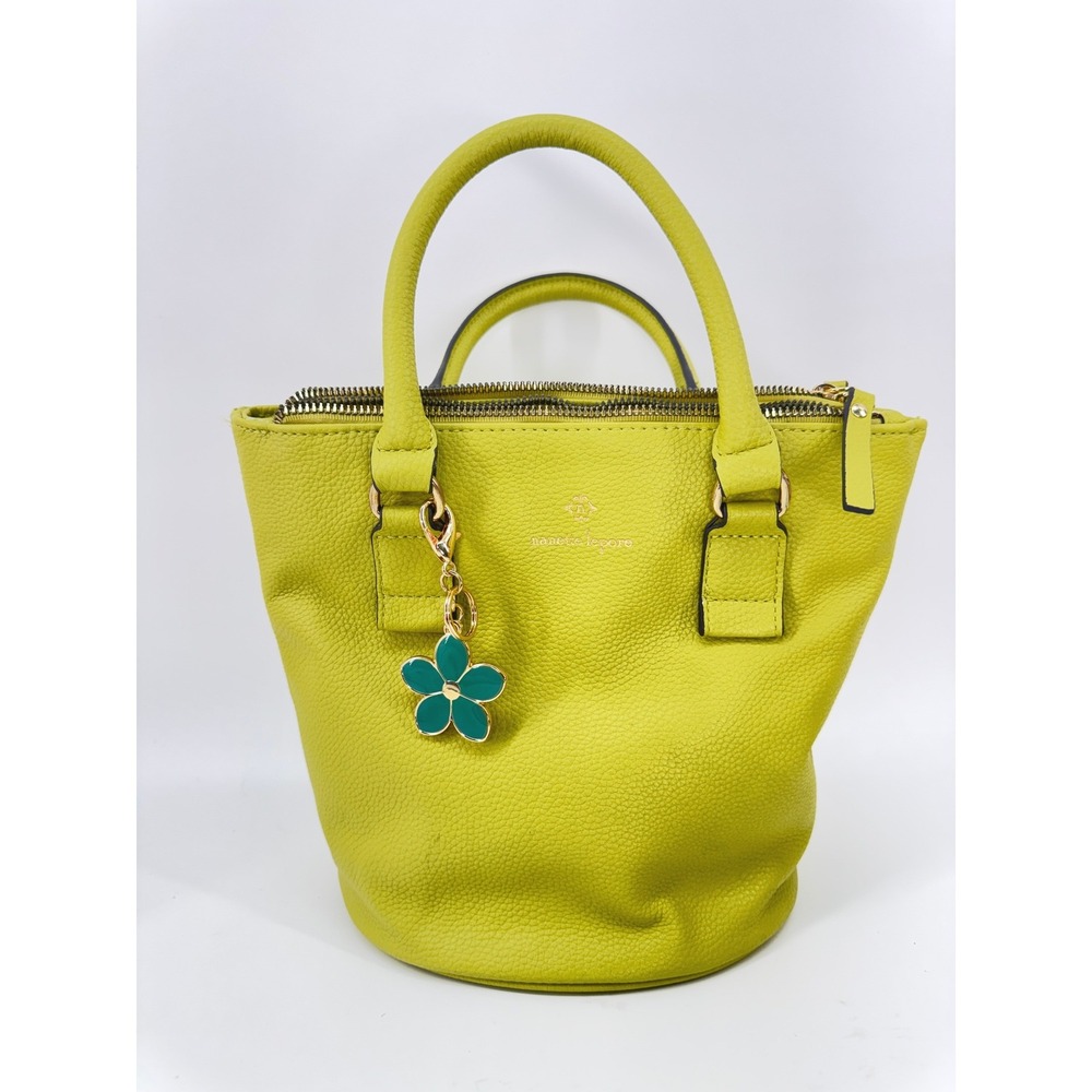 Nanette Lepore Satchel Handbag Women Lime Green Shoulder Bag Purse Flower Charm